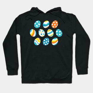 Egg Pattern | Blue Yellow Orange | Stripes Clouds Flowers Dots | Black Hoodie